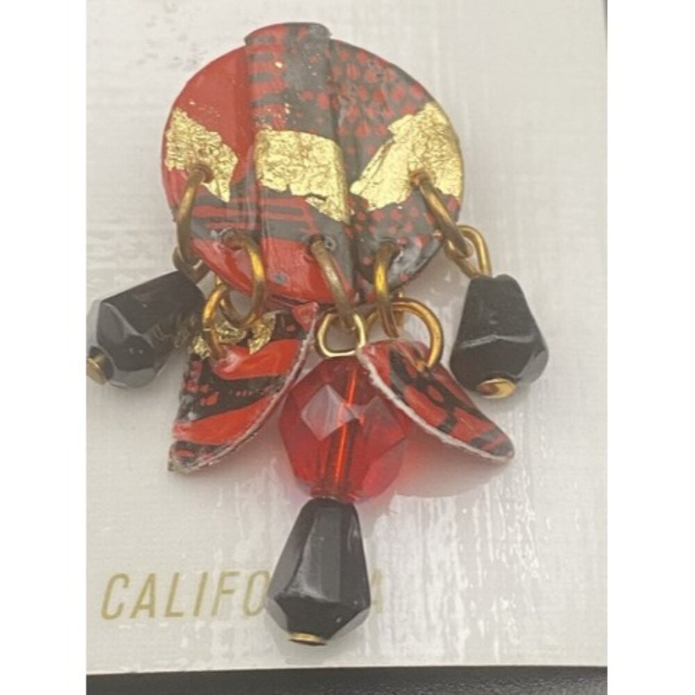 NWT Vintage Earrings Carla Renee Handmade in California Dangle Pierced Red Gold